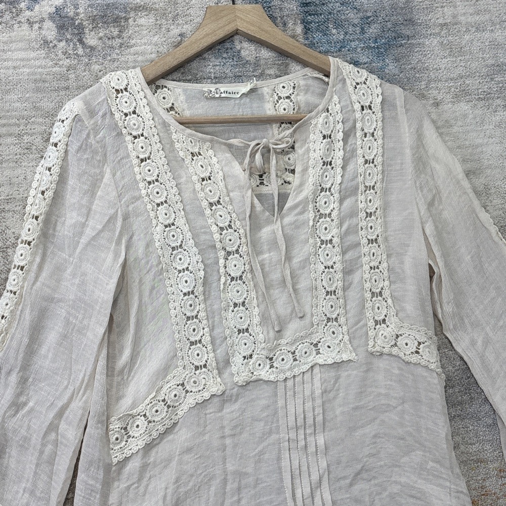 Style Aesthetic La Laffaire Boho Cottagecore Lace Trim Peasant Top Women's S